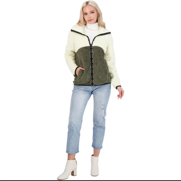 Lucky Brand Women's Faux Shearling Colorblock Jacket with Stand Collar #692 - Picture 1 of 9